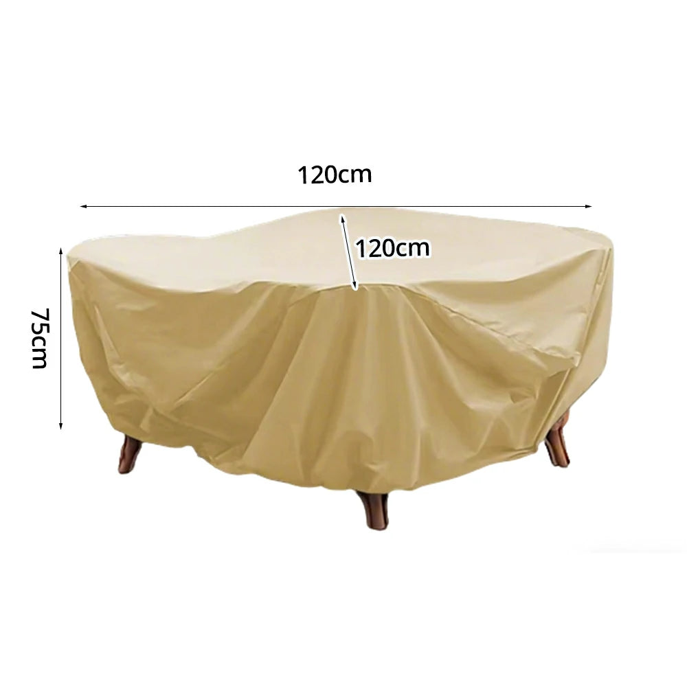 SOLARA Outdoor Table & Chair Rain Cover - 120/160/200cm Waterproof Oxford Fabric with Protective Rubber Backing, All-Weather Outdoor Protection - Khaki