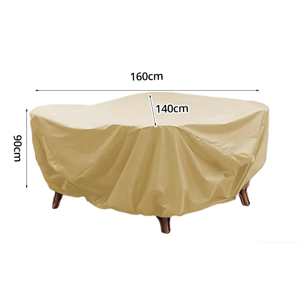 SOLARA Outdoor Table & Chair Rain Cover - 120/160/200cm Waterproof Oxford Fabric with Protective Rubber Backing, All-Weather Outdoor Protection - Khaki