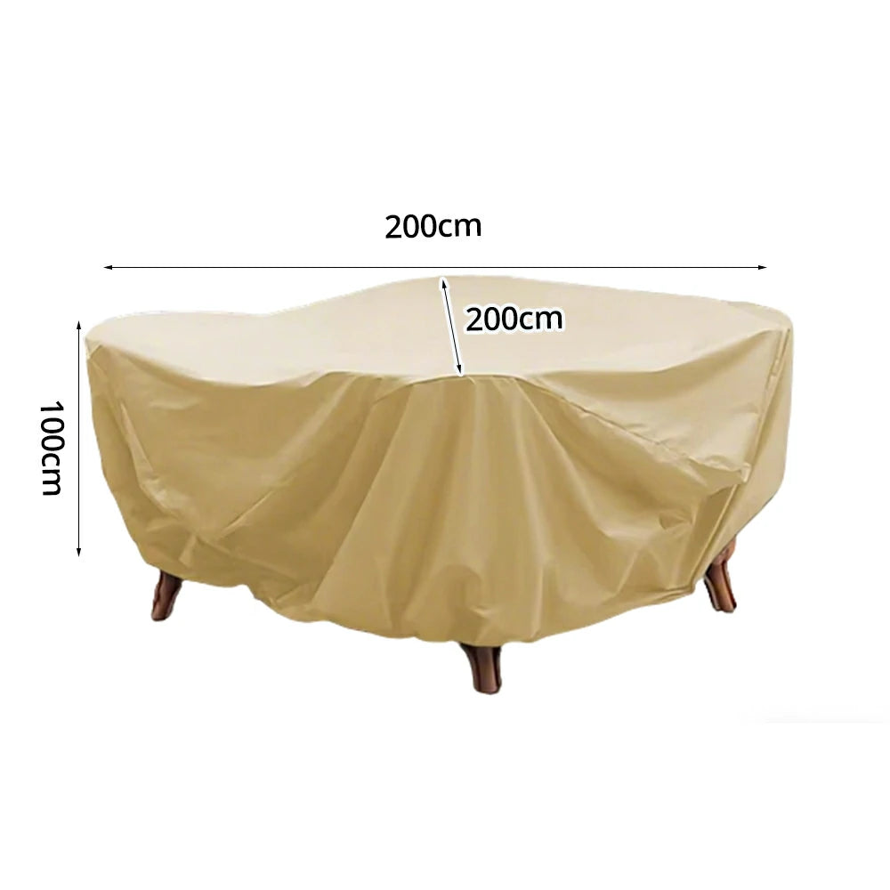 SOLARA Outdoor Table & Chair Rain Cover - 120/160/200cm Waterproof Oxford Fabric with Protective Rubber Backing, All-Weather Outdoor Protection - Khaki