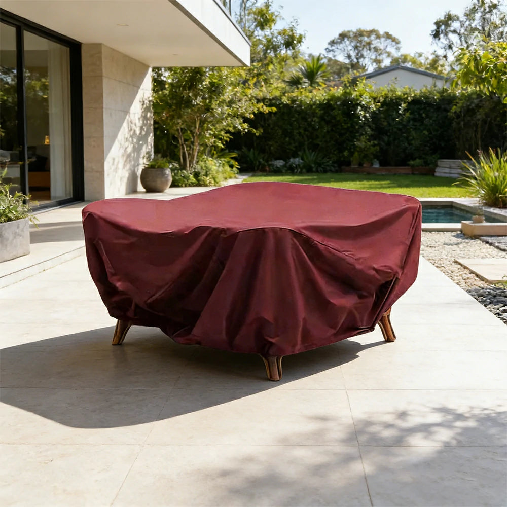 SOLARA Outdoor Table & Chair Rain Cover - 120/160/200cm Waterproof Oxford Fabric with Protective Rubber Backing, All-Weather Outdoor Protection - Wine Red
