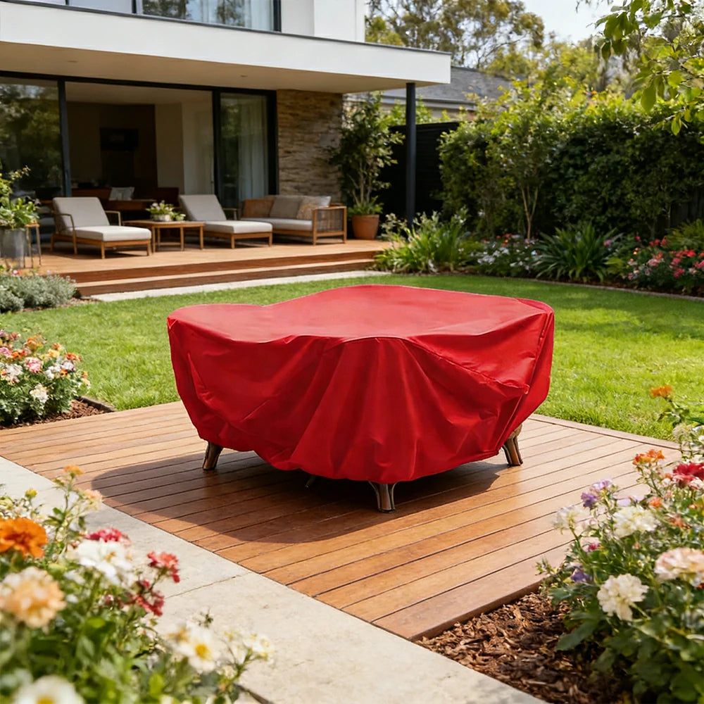 SOLARA Outdoor Table & Chair Rain Cover - 120/160/200cm Waterproof Oxford Fabric with Protective Rubber Backing, All-Weather Outdoor Protection -  Red