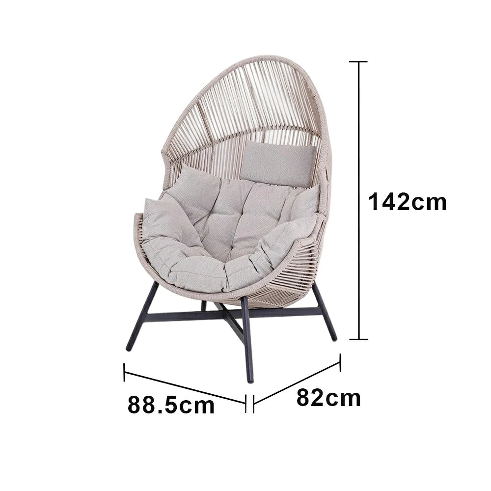 SOLARA Outdoor Rattan Lounge Chair - Wraparound Thick Cushion with Headrest, 142cm Relaxing Recliner for Patio Garden Balcony - Ivory White