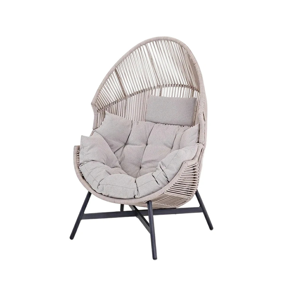 SOLARA Outdoor Rattan Lounge Chair - Wraparound Thick Cushion with Headrest, 142cm Relaxing Recliner for Patio Garden Balcony - Ivory White