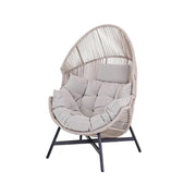 SOLARA Outdoor Rattan Lounge Chair - Wraparound Thick Cushion with Headrest, 142cm Relaxing Recliner for Patio Garden Balcony - Ivory White