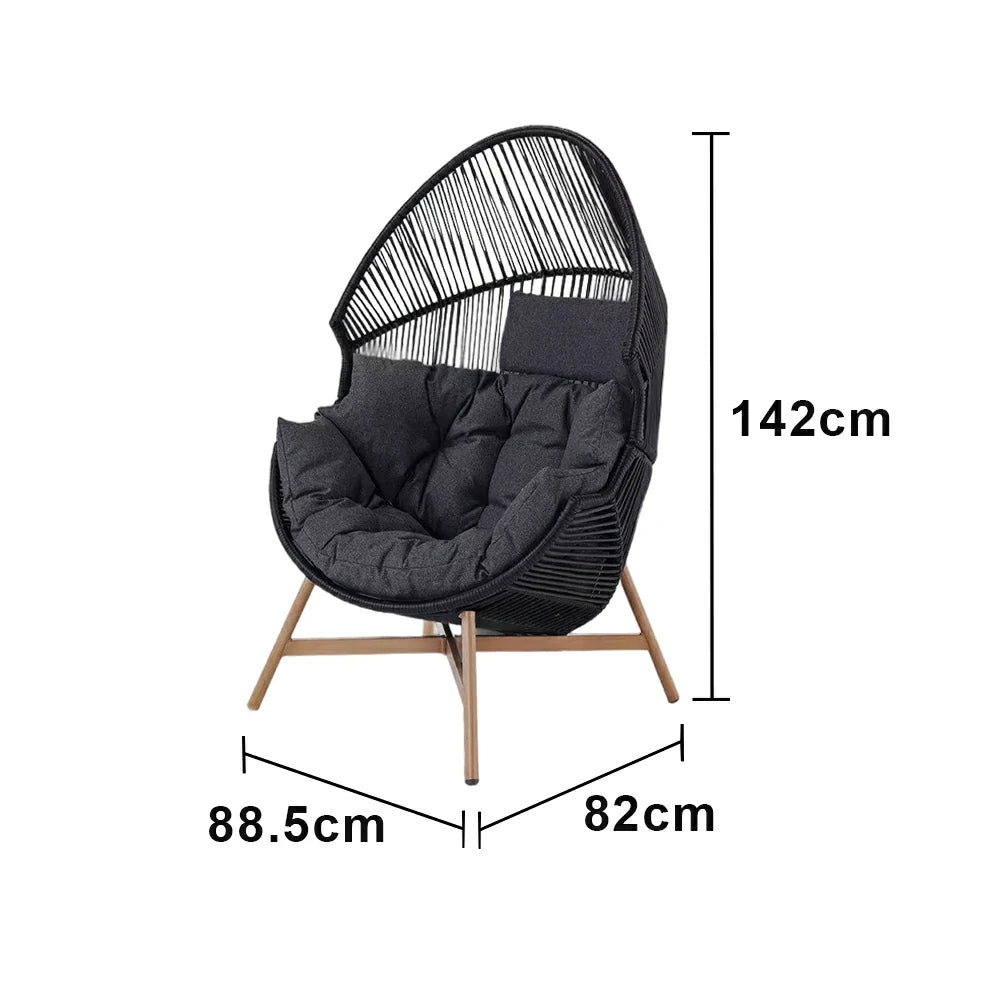 SOLARA Outdoor Rattan Lounge Chair - Wraparound Thick Cushion with Headrest, 142cm Relaxing Recliner for Patio Garden Balcony - Black
