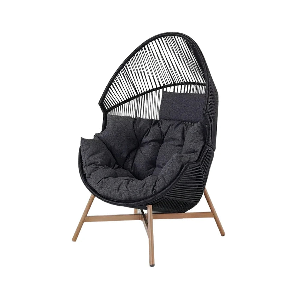SOLARA Outdoor Rattan Lounge Chair - Wraparound Thick Cushion with Headrest, 142cm Relaxing Recliner for Patio Garden Balcony - Black