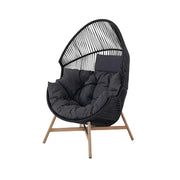 SOLARA Outdoor Rattan Lounge Chair - Wraparound Thick Cushion with Headrest, 142cm Relaxing Recliner for Patio Garden Balcony - Black