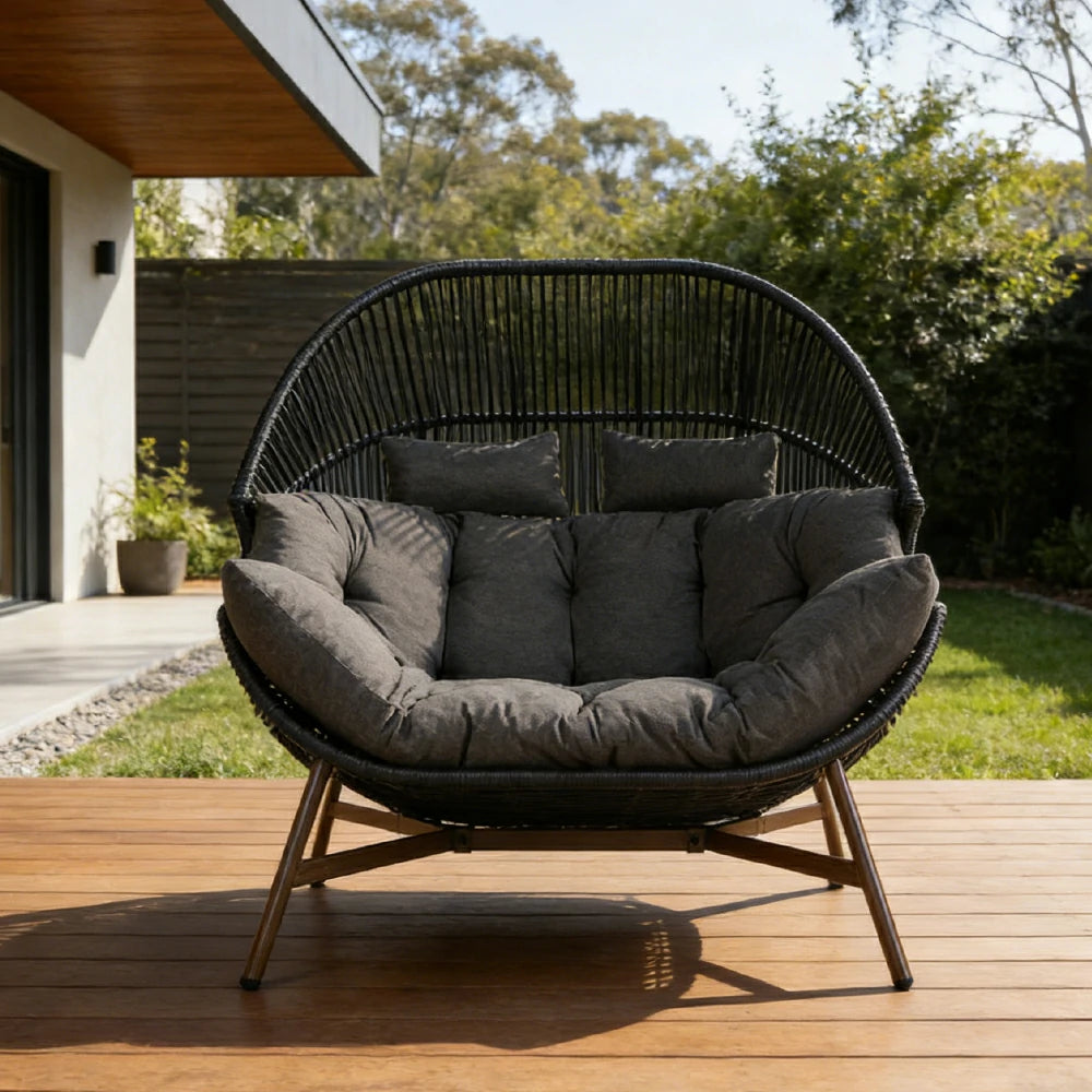 SOLARA Cloud Comfort Lounge Chair - Extra Wide Seating with Wraparound Cushion and Headrest, 142cm Patio Relax Chair - Matte Black