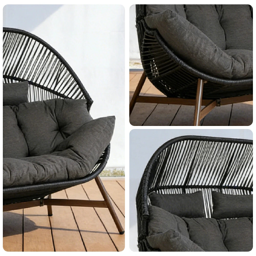 SOLARA Cloud Comfort Lounge Chair - Extra Wide Seating with Wraparound Cushion and Headrest, 142cm Patio Relax Chair - Matte Black