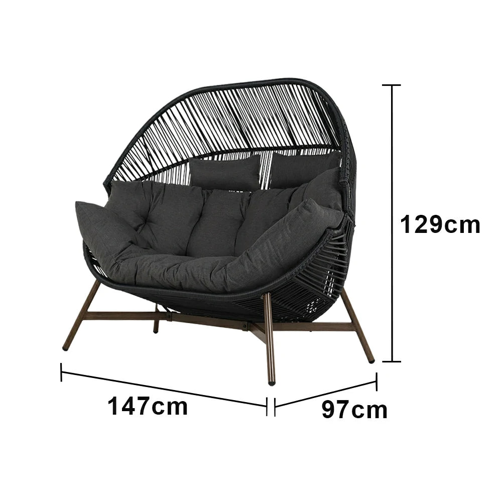 SOLARA Cloud Comfort Lounge Chair - Extra Wide Seating with Wraparound Cushion and Headrest, 142cm Patio Relax Chair - Matte Black