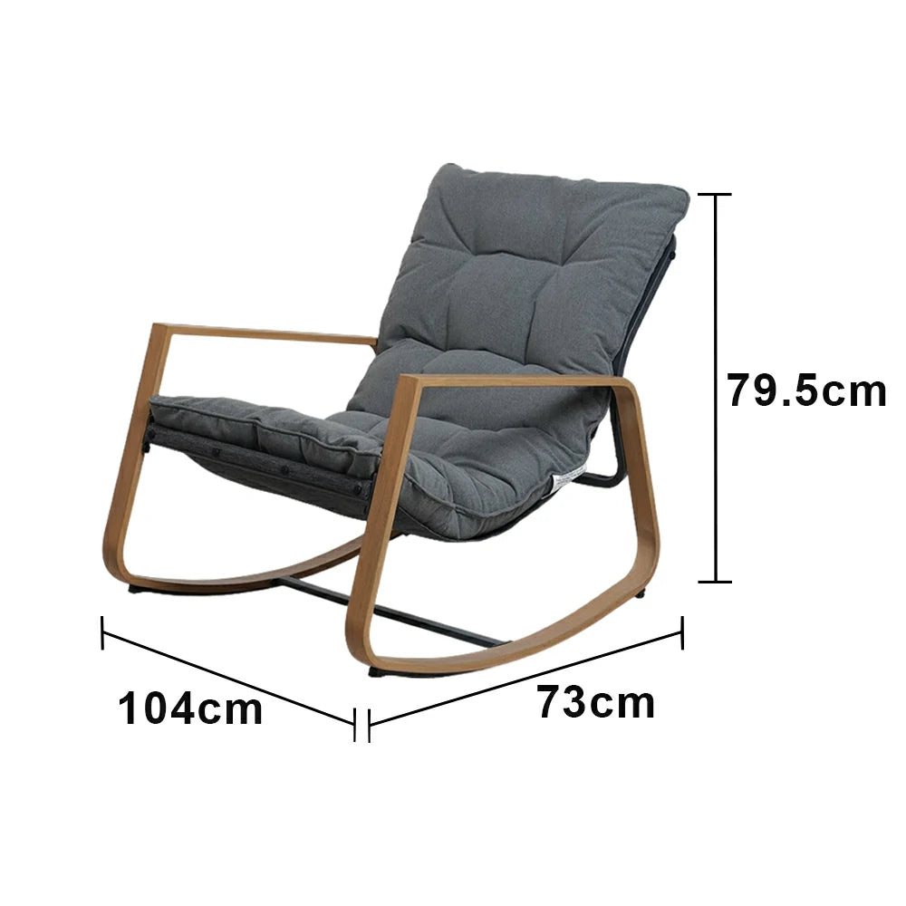 SOLARA Comfort Rocking Chair - Plush Tufted Cushion Wood-Grain Rocker Frame Relax Chair for Living Room Balcony - Grey
