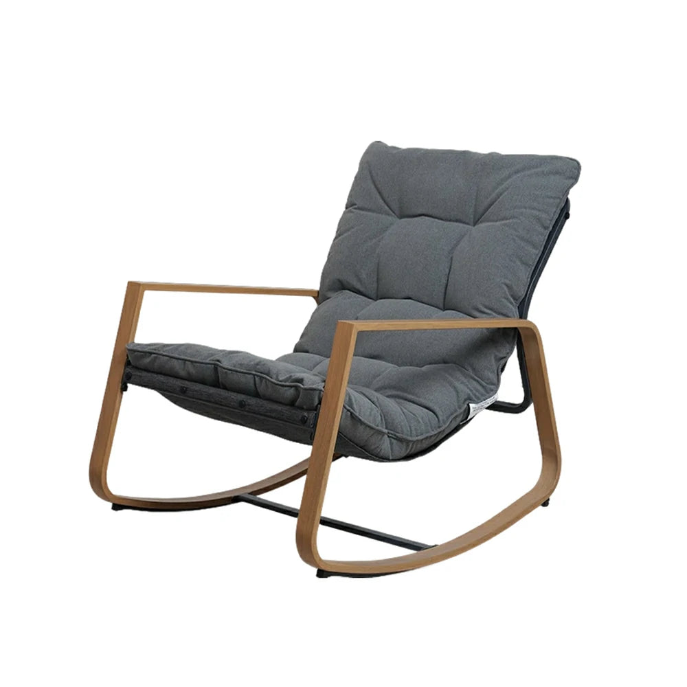 SOLARA Comfort Rocking Chair - Plush Tufted Cushion Wood-Grain Rocker Frame Relax Chair for Living Room Balcony - Grey