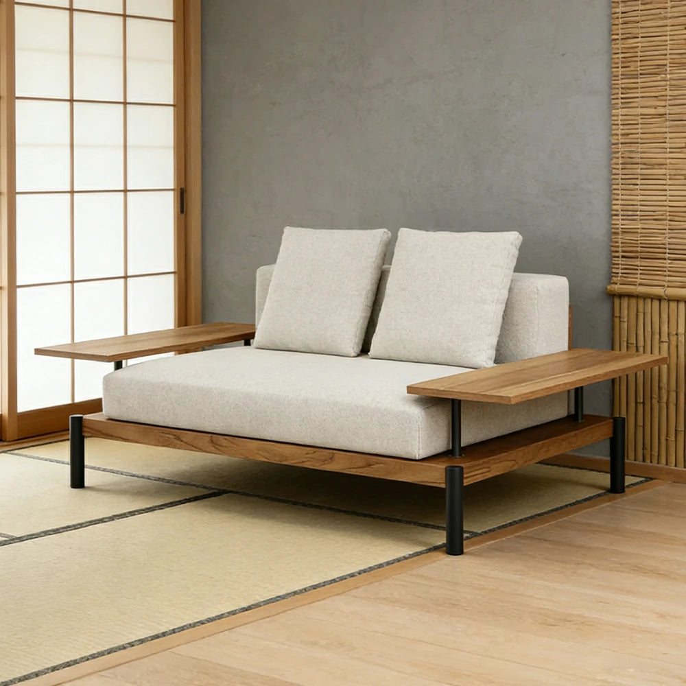 SOLARA Outdoor Single Sofa - Solid Teak Wood Frame, Waterproof Cushions, Aluminium Legs, Modern Patio Lounge Chair - Natural