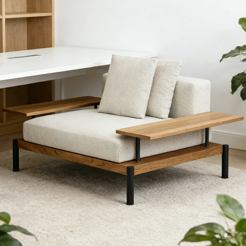 SOLARA Outdoor Single Sofa - Solid Teak Wood Frame, Waterproof Cushions, Aluminium Legs, Modern Patio Lounge Chair - Natural