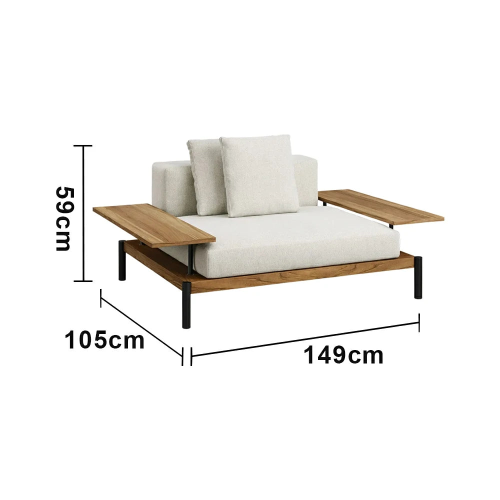 SOLARA Outdoor Single Sofa - Solid Teak Wood Frame, Waterproof Cushions, Aluminium Legs, Modern Patio Lounge Chair - Natural