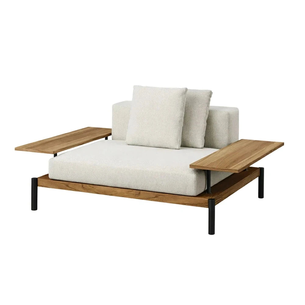 SOLARA Outdoor Single Sofa - Solid Teak Wood Frame, Waterproof Cushions, Aluminium Legs, Modern Patio Lounge Chair - Natural