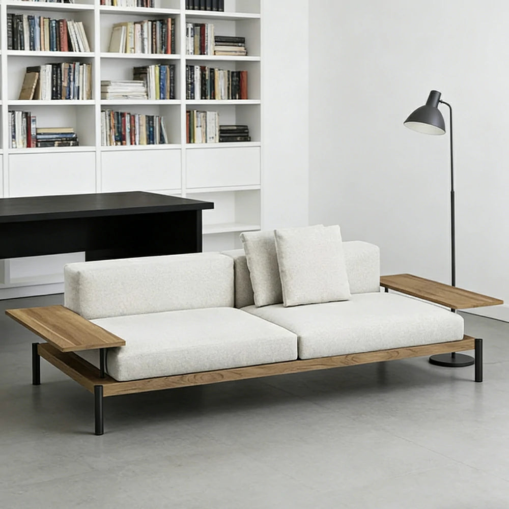 SOLARA Outdoor 2-Seater Sofa - Solid Teak Wood Frame, Waterproof Cushions, Aluminium Legs, Modern Patio Lounge Design - Natural