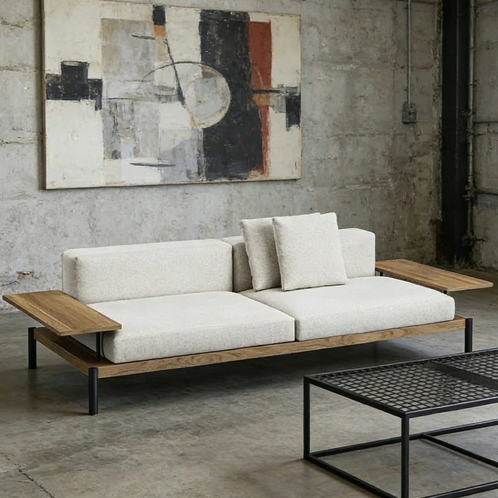 SOLARA Outdoor 2-Seater Sofa - Solid Teak Wood Frame, Waterproof Cushions, Aluminium Legs, Modern Patio Lounge Design - Natural