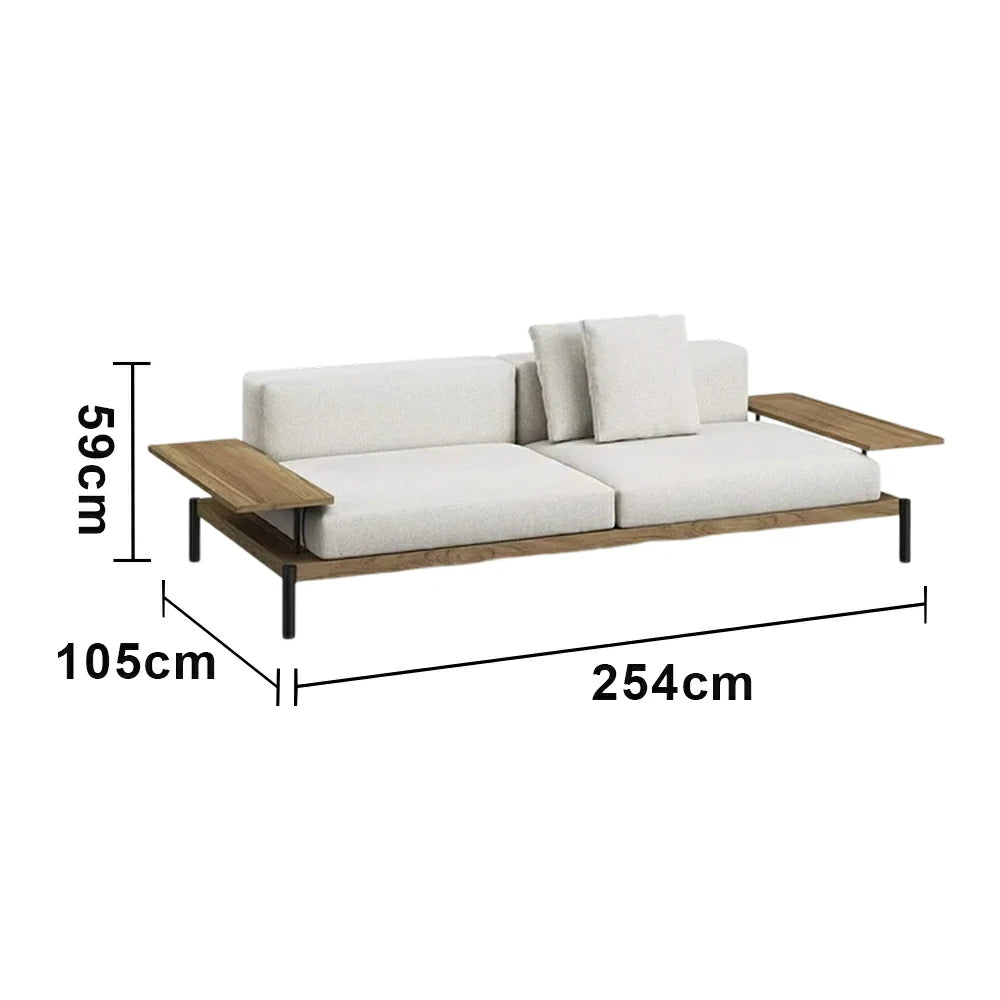 SOLARA Outdoor 2-Seater Sofa - Solid Teak Wood Frame, Waterproof Cushions, Aluminium Legs, Modern Patio Lounge Design - Natural