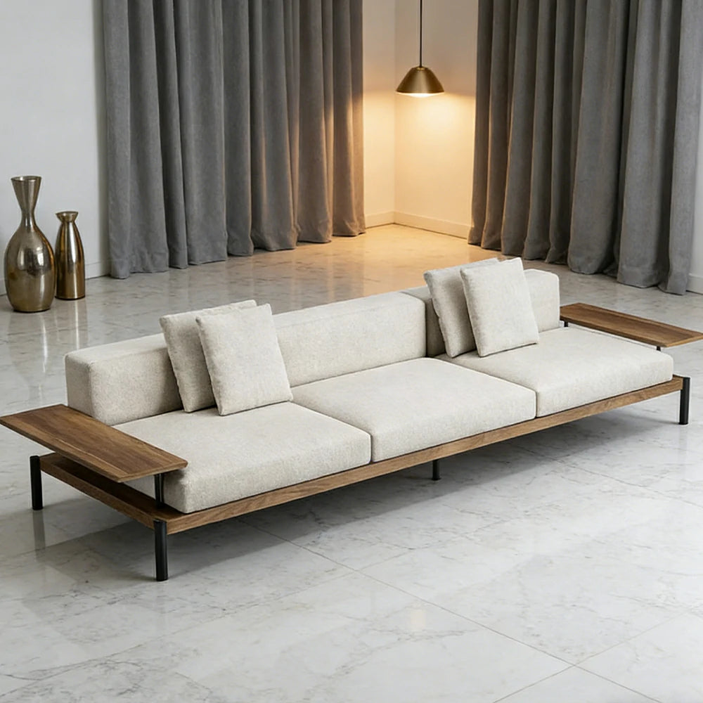 SOLARA Outdoor 3-Seater Sofa - Solid Teak Wood Frame, Waterproof Cushions, Aluminium Legs, Modern Patio Lounge Design - Natural