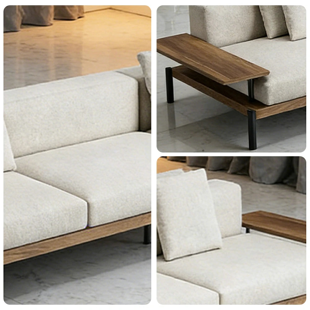 SOLARA Outdoor 3-Seater Sofa - Solid Teak Wood Frame, Waterproof Cushions, Aluminium Legs, Modern Patio Lounge Design - Natural