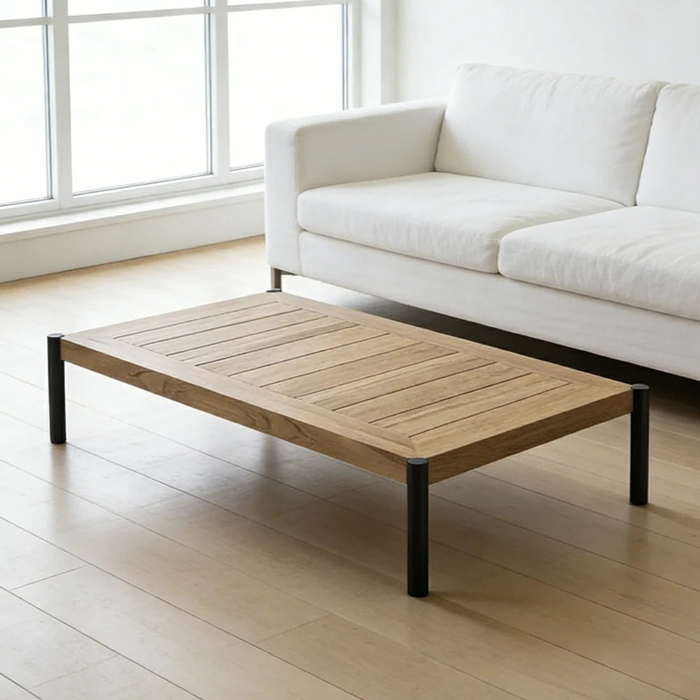 SOLARA Outdoor Rectangular Coffee Table - Solid Teak Wood Top, Aluminium Legs, 23/35cm Height Options, Modern Patio Design - Natural