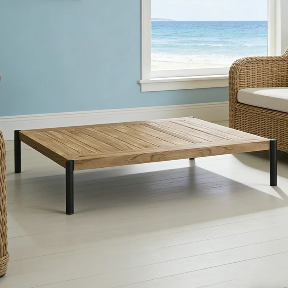 SOLARA Outdoor Rectangular Coffee Table - Solid Teak Wood Top, Aluminium Legs, 23/35cm Height Options, Modern Patio Design - Natural