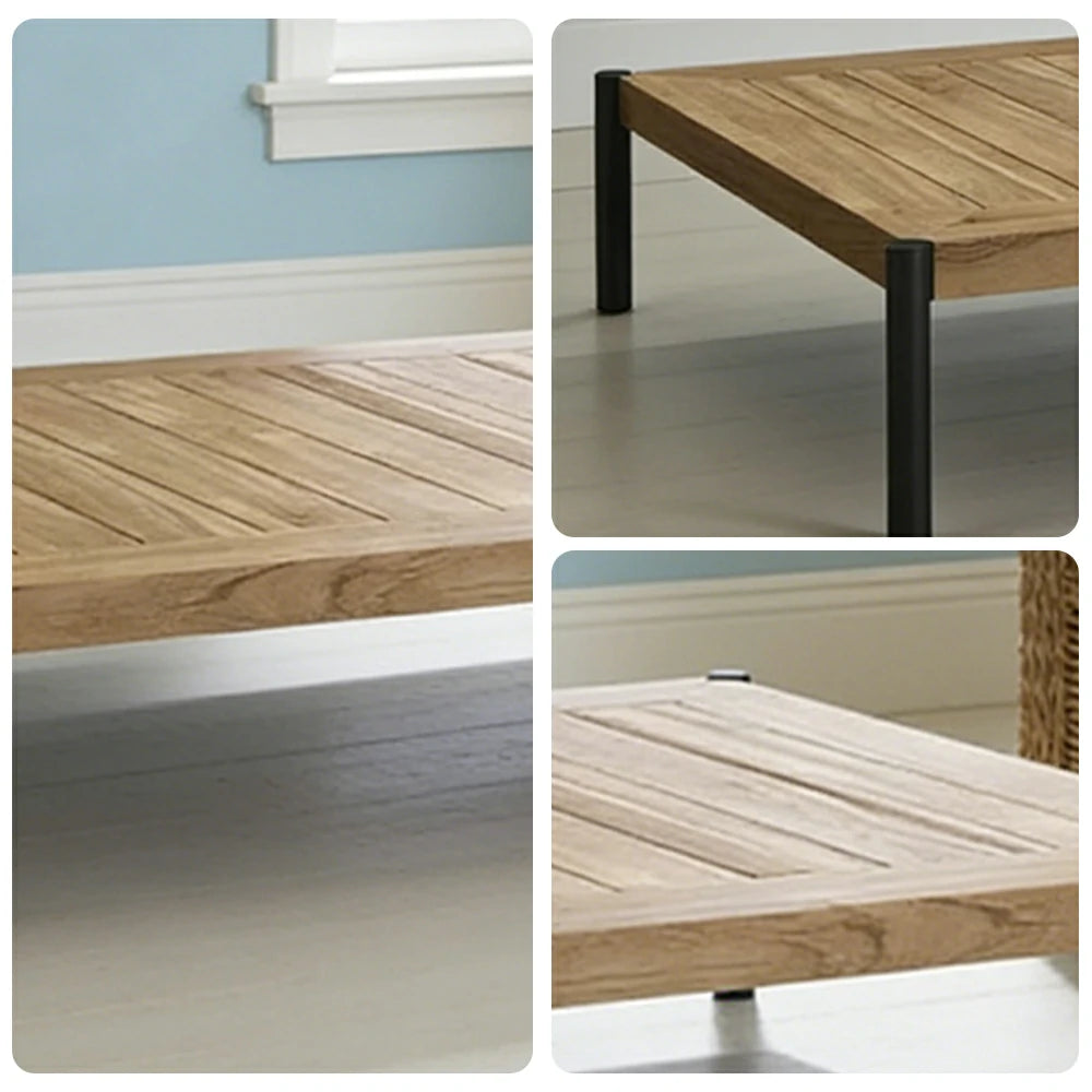 SOLARA Outdoor Rectangular Coffee Table - Solid Teak Wood Top, Aluminium Legs, 23/35cm Height Options, Modern Patio Design - Natural