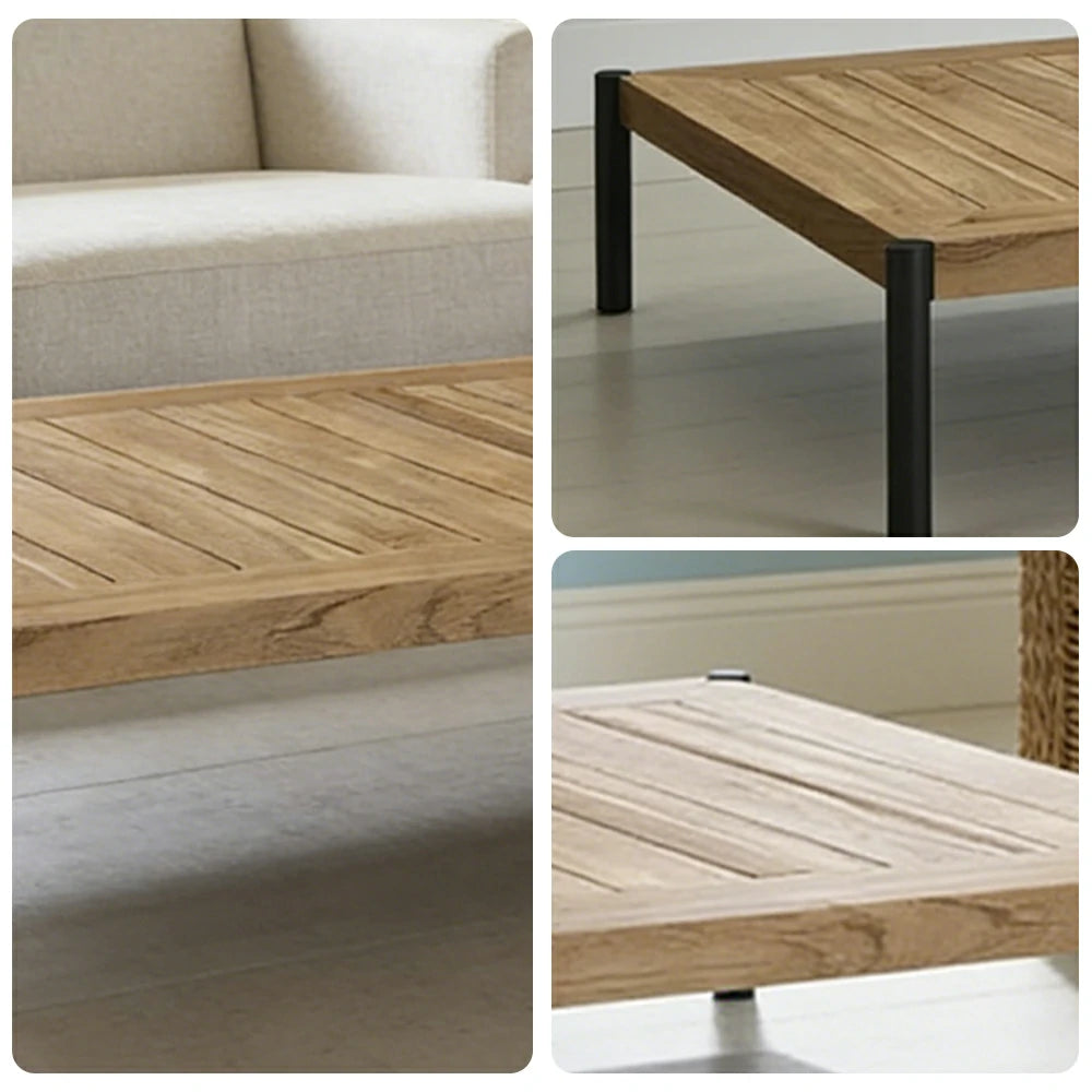 SOLARA Outdoor Rectangular Coffee Table - Solid Teak Wood Top, Aluminium Legs, 23/35cm Height Options, Modern Patio Design - Natural