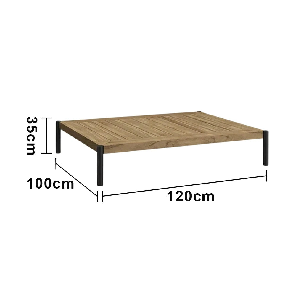 SOLARA Outdoor Rectangular Coffee Table - Solid Teak Wood Top, Aluminium Legs, 23/35cm Height Options, Modern Patio Design - Natural