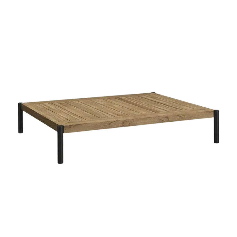 SOLARA Outdoor Rectangular Coffee Table - Solid Teak Wood Top, Aluminium Legs, 23/35cm Height Options, Modern Patio Design - Natural