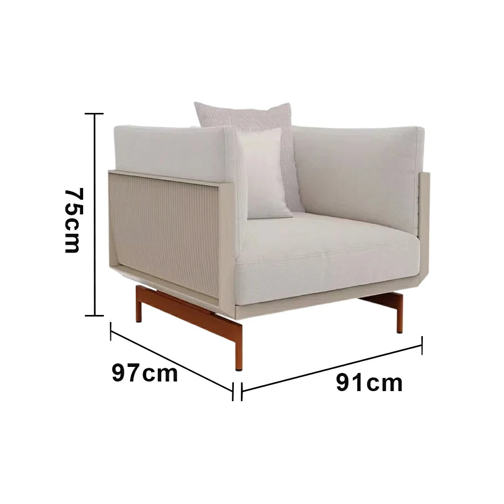 SOLARA Outdoor Single Sofa - Stainless Steel Frame with Waterproof Fabric & High-Density Foam Cushion, Modern Patio Lounge Chair - Beige