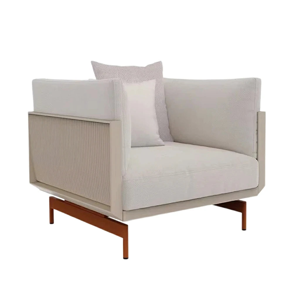 SOLARA Outdoor Single Sofa - Stainless Steel Frame with Waterproof Fabric & High-Density Foam Cushion, Modern Patio Lounge Chair - Beige