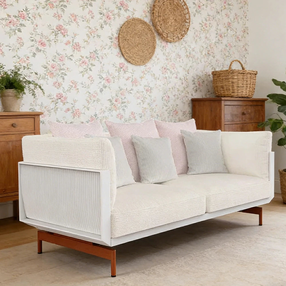 SOLARA Outdoor 2-Seater Sofa - Stainless Steel Frame with Waterproof Fabric & High-Density Foam, Modern Patio Lounge Couch - Beige