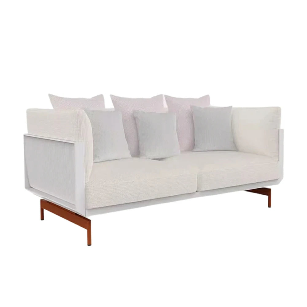 SOLARA Outdoor 2-Seater Sofa - Stainless Steel Frame with Waterproof Fabric & High-Density Foam, Modern Patio Lounge Couch - Beige