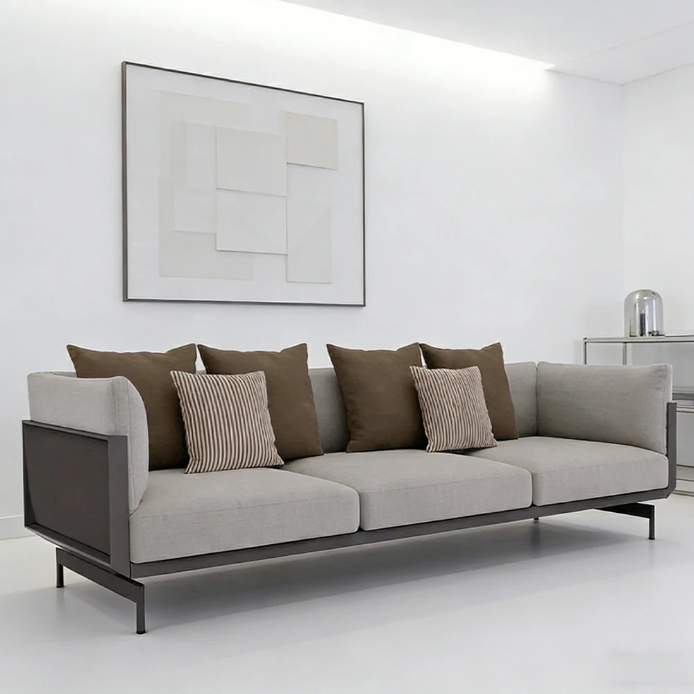 SOLARA Outdoor 3-Seater Sofa - Stainless Steel Frame with Waterproof Fabric & High-Density Foam, Modern Patio Lounge Couch - Grey