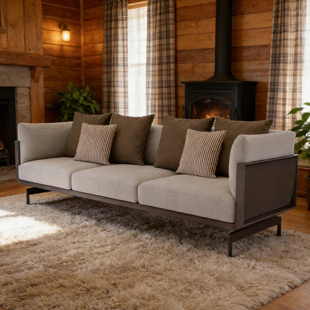 SOLARA Outdoor 3-Seater Sofa - Stainless Steel Frame with Waterproof Fabric & High-Density Foam, Modern Patio Lounge Couch - Grey