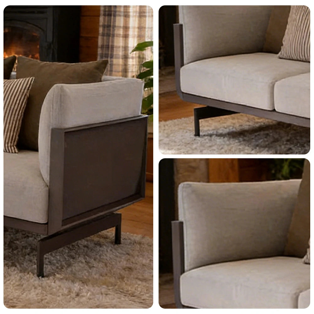 SOLARA Outdoor 3-Seater Sofa - Stainless Steel Frame with Waterproof Fabric & High-Density Foam, Modern Patio Lounge Couch - Grey