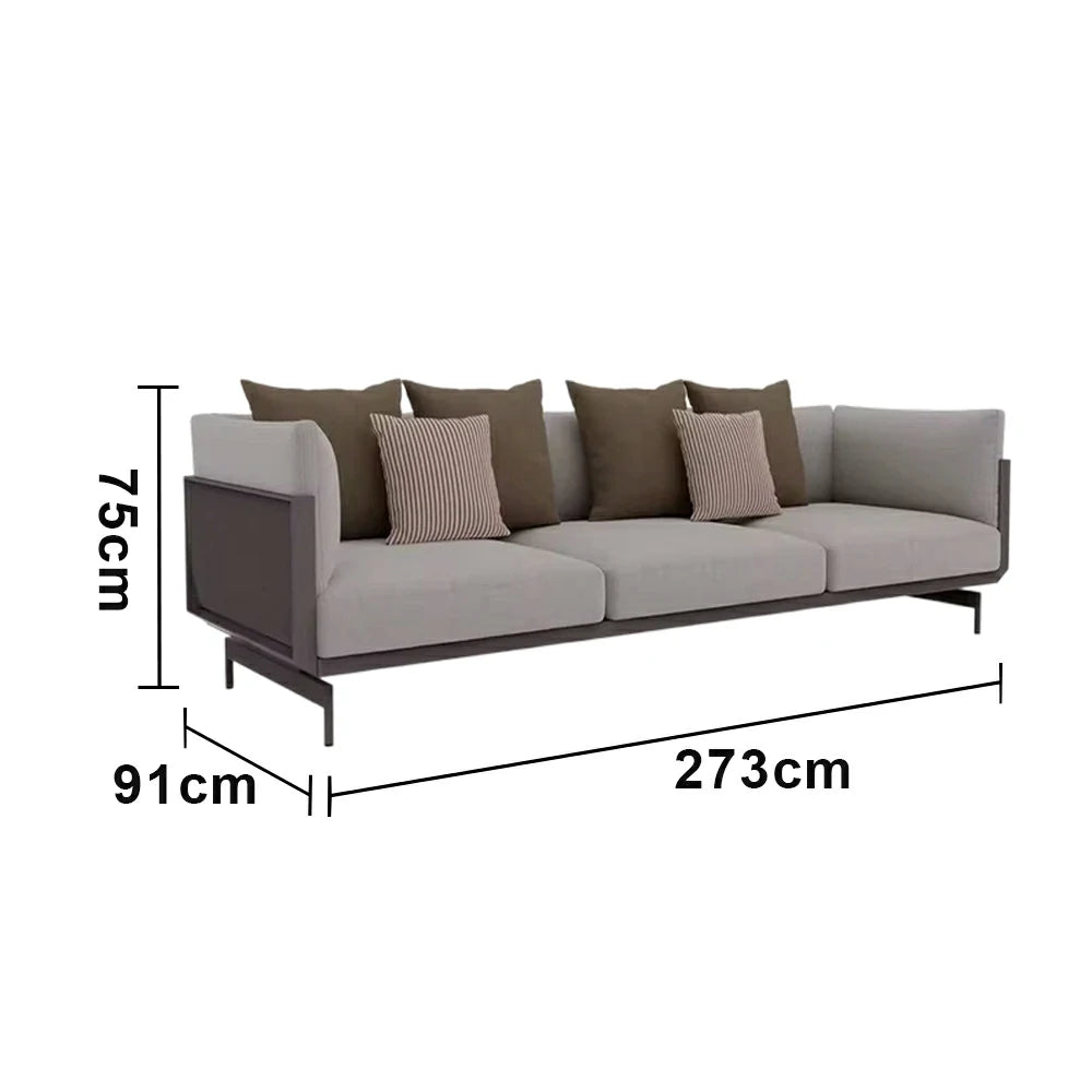 SOLARA Outdoor 3-Seater Sofa - Stainless Steel Frame with Waterproof Fabric & High-Density Foam, Modern Patio Lounge Couch - Grey