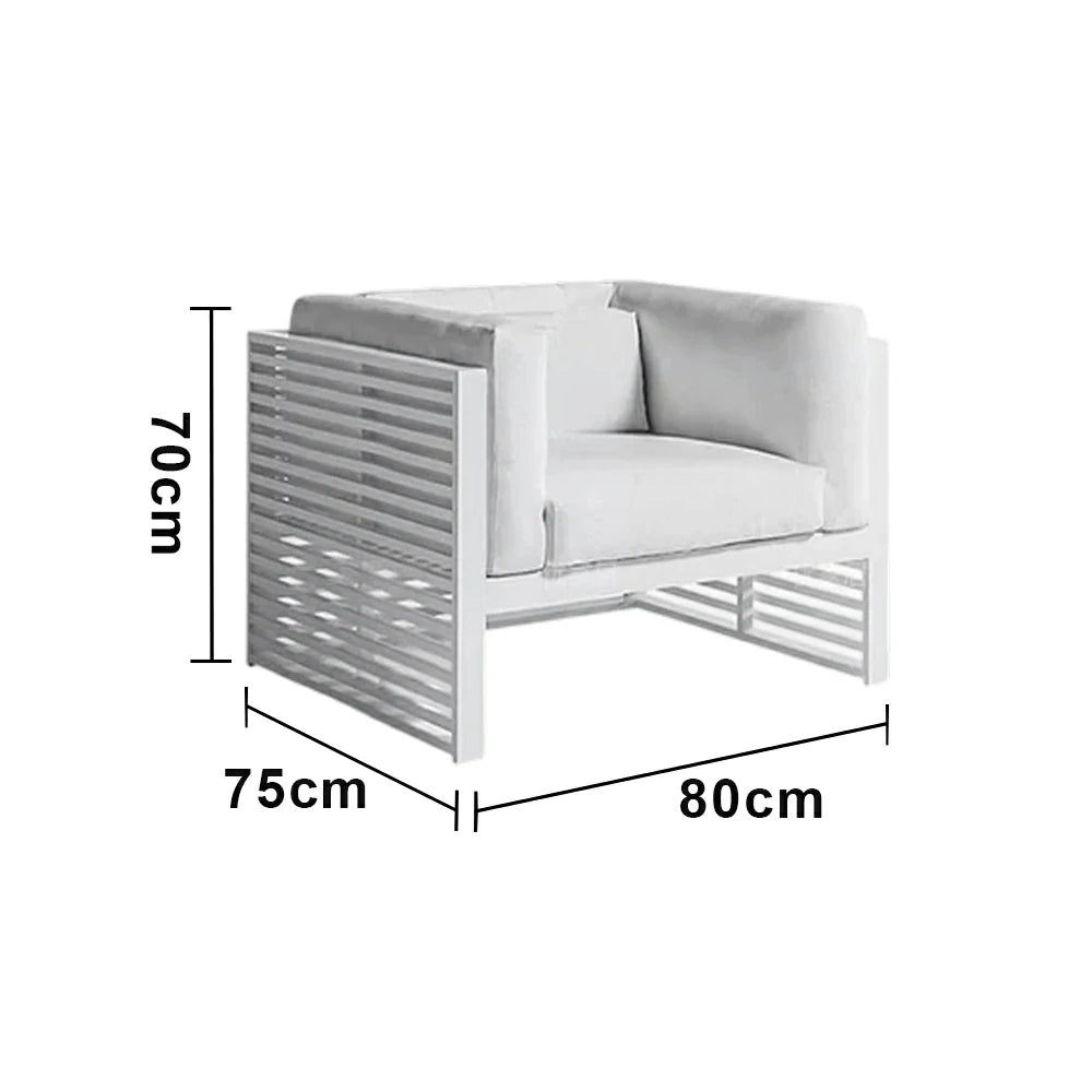 SOLARA Outdoor Single Sofa - Powder-Coated Aluminum Frame with Waterproof Cushion, Modern Slatted Patio Lounge Chair - White