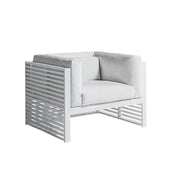 SOLARA Outdoor Single Sofa - Powder-Coated Aluminum Frame with Waterproof Cushion, Modern Slatted Patio Lounge Chair - White