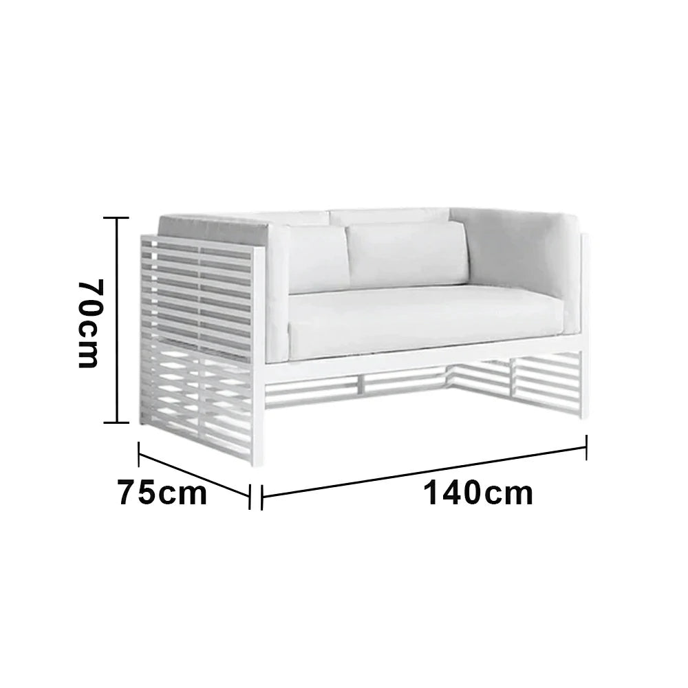 SOLARA Outdoor 2-Seater Sofa - Powder-Coated Aluminum Frame with Waterproof & UV-Resistant Cushions, Modern Slatted Patio Couch - White