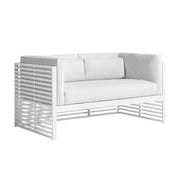 SOLARA Outdoor 2-Seater Sofa - Powder-Coated Aluminum Frame with Waterproof & UV-Resistant Cushions, Modern Slatted Patio Couch - White