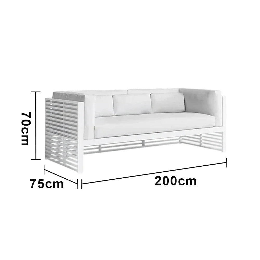 SOLARA Outdoor 3-Seater Sofa - Powder-Coated Aluminum Frame with Waterproof & UV-Resistant Cushions, Modern Slatted Patio Couch - White