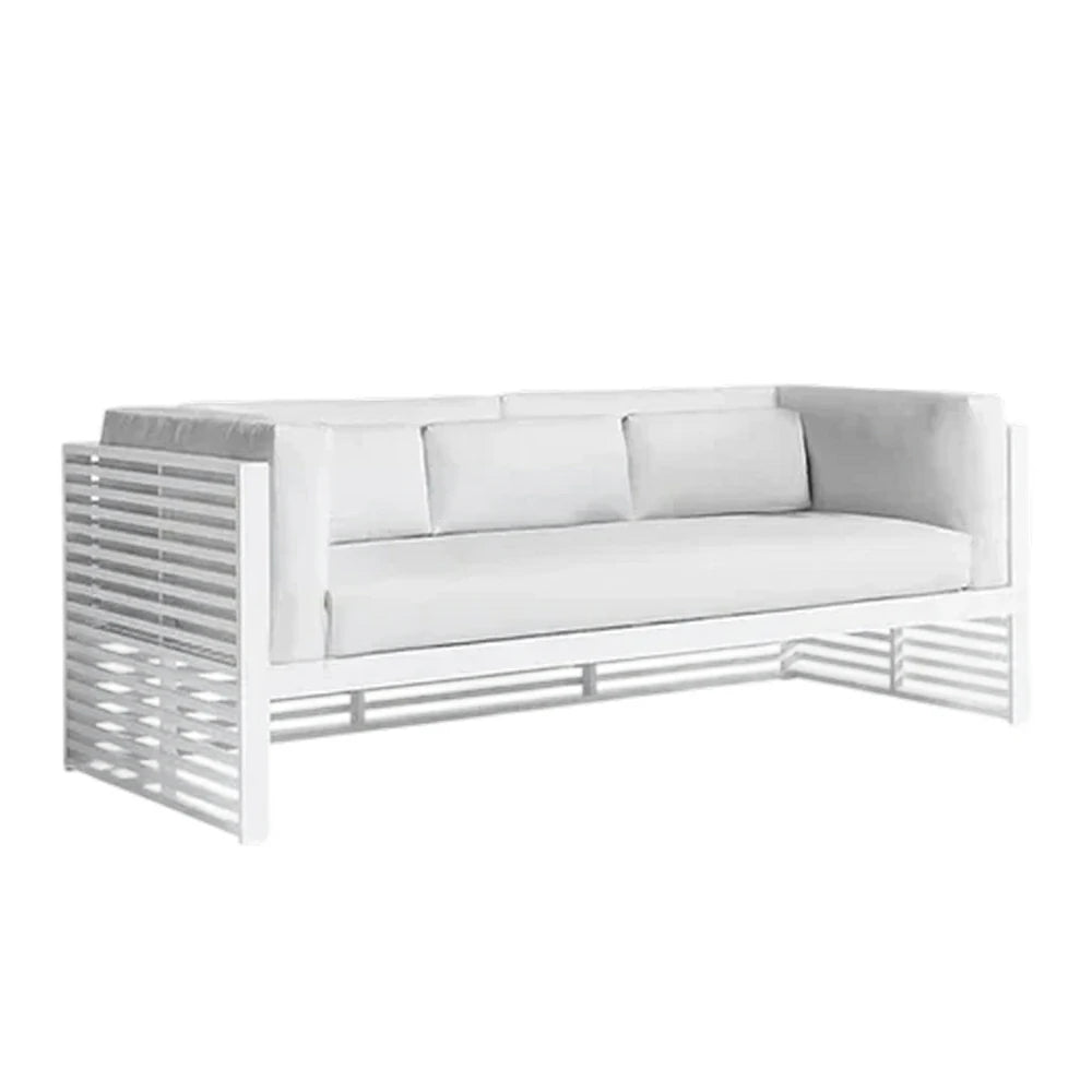 SOLARA Outdoor 3-Seater Sofa - Powder-Coated Aluminum Frame with Waterproof & UV-Resistant Cushions, Modern Slatted Patio Couch - White