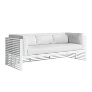 SOLARA Outdoor 3-Seater Sofa - Powder-Coated Aluminum Frame with Waterproof & UV-Resistant Cushions, Modern Slatted Patio Couch - White