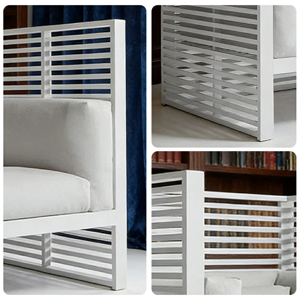 SOLARA Outdoor High-Back Single Sofa - Powder-Coated Aluminum Frame with Waterproof & UV-Resistant Cushion, Modern Patio Lounge Chair - White