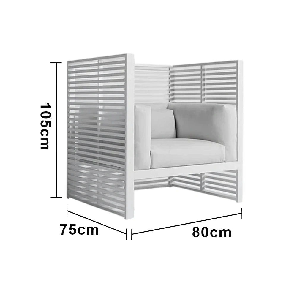 SOLARA Outdoor High-Back Single Sofa - Powder-Coated Aluminum Frame with Waterproof & UV-Resistant Cushion, Modern Patio Lounge Chair - White