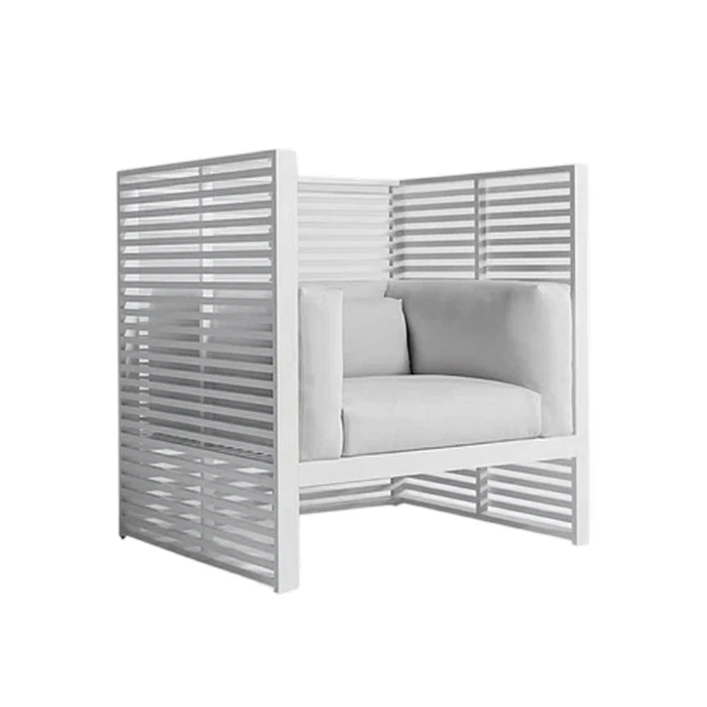 SOLARA Outdoor High-Back Single Sofa - Powder-Coated Aluminum Frame with Waterproof & UV-Resistant Cushion, Modern Patio Lounge Chair - White
