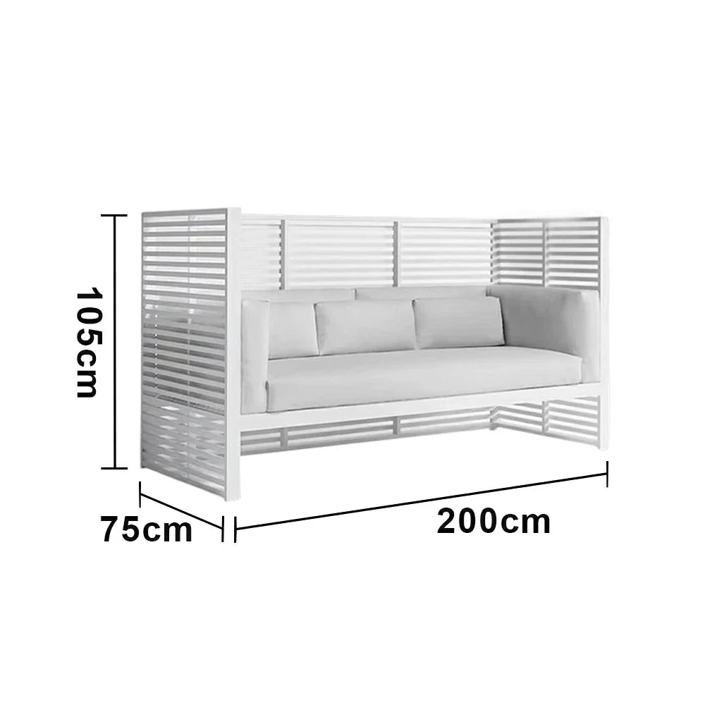 SOLARA Outdoor High-Back 3-Seater Sofa - Powder-Coated Aluminium Frame, Waterproof & UV-Resistant Cushions, Modern Slatted Design - White